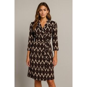 Karen Kane Dress Womens L Black Solar Ikat Wrap Cascade Stretch Preppy Business